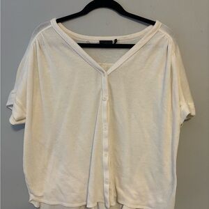 Urban Outfitters Cream Flutter Sleeve Button Down Shirt